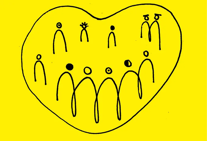 Hand-drawn sketch illustrating “Amplify Minoritised Voices”